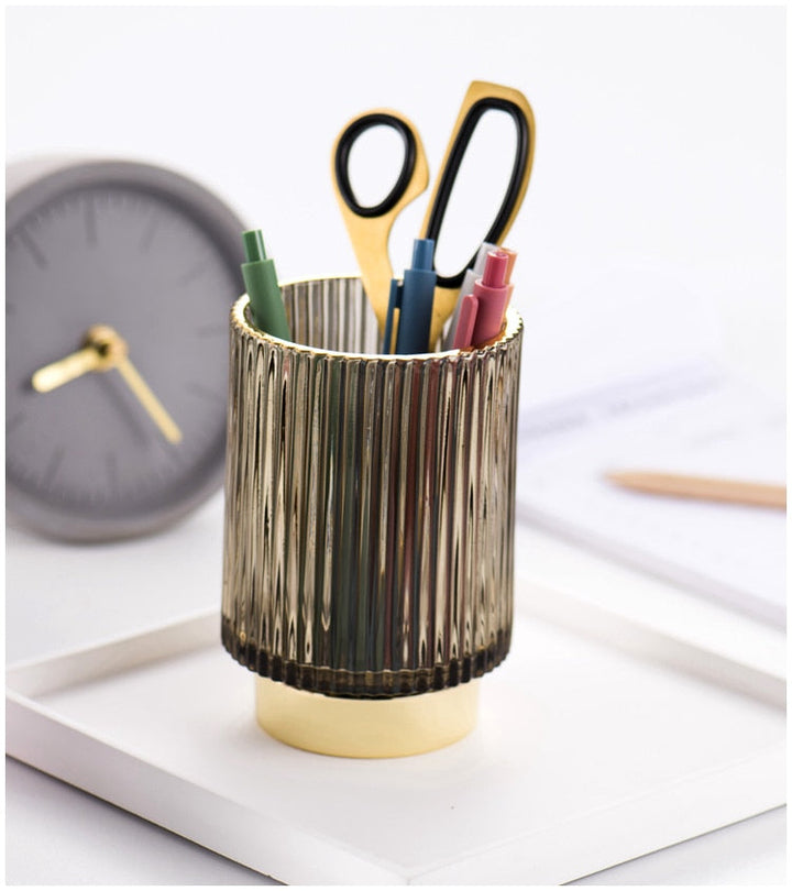 Guldfolie Makeup Organizer i Tonet Glas