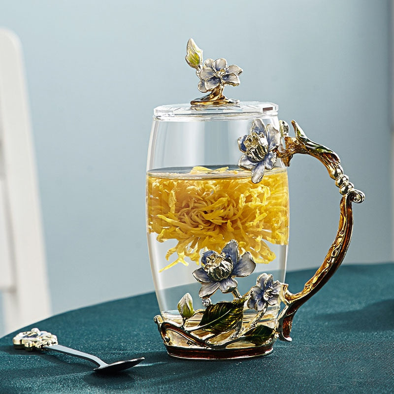 Håndlavet Emalje Blomst Glas Kaffe- og Te Krus