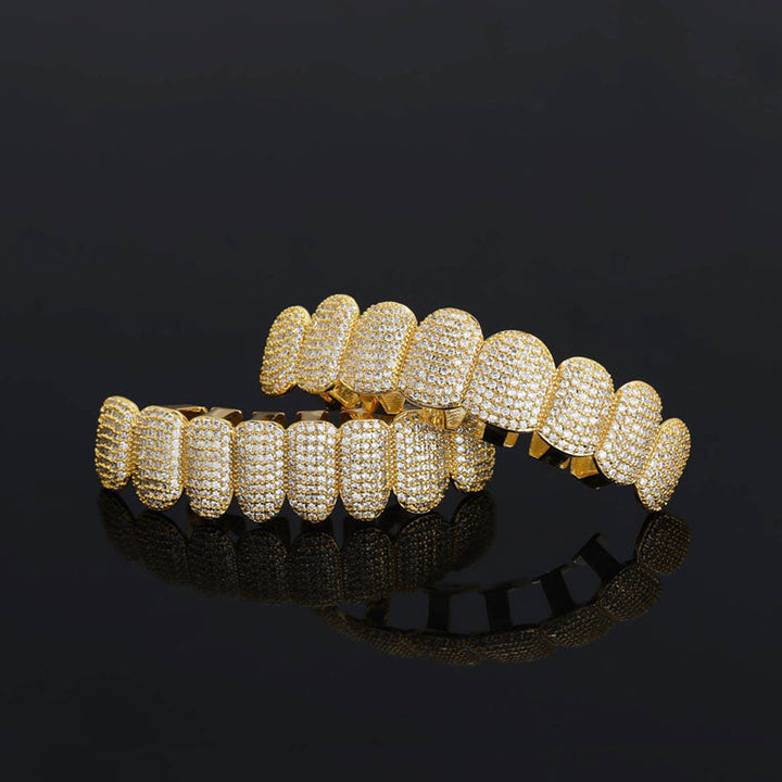 Vampyr Tand Grillz Sæt i Guld og Sølv med Zircon Diamanter