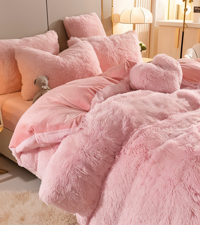Plush Fleece Sengetøjssæt med Dynecover og Pudebetræk