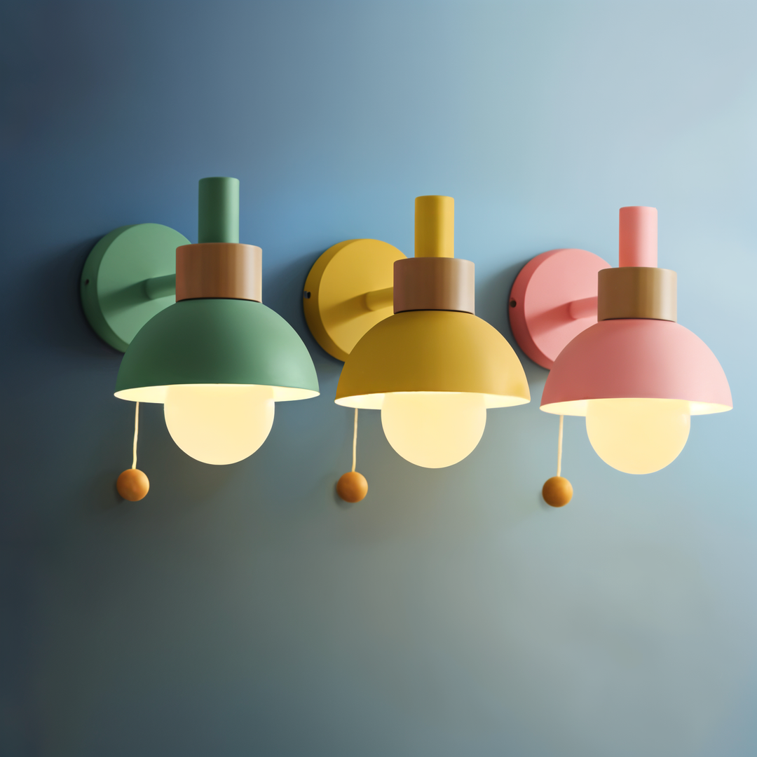 Stilfuld Macaron Væglampe med Indbygget Kontakt i Pastelfarver