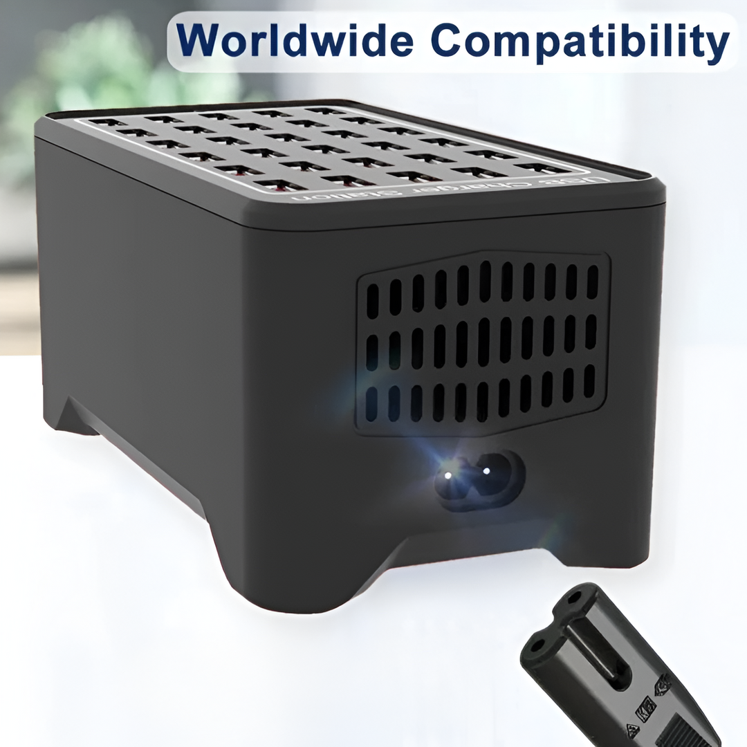30-Port USB Opladningsstation med Hurtig Opladning og Kølevifte