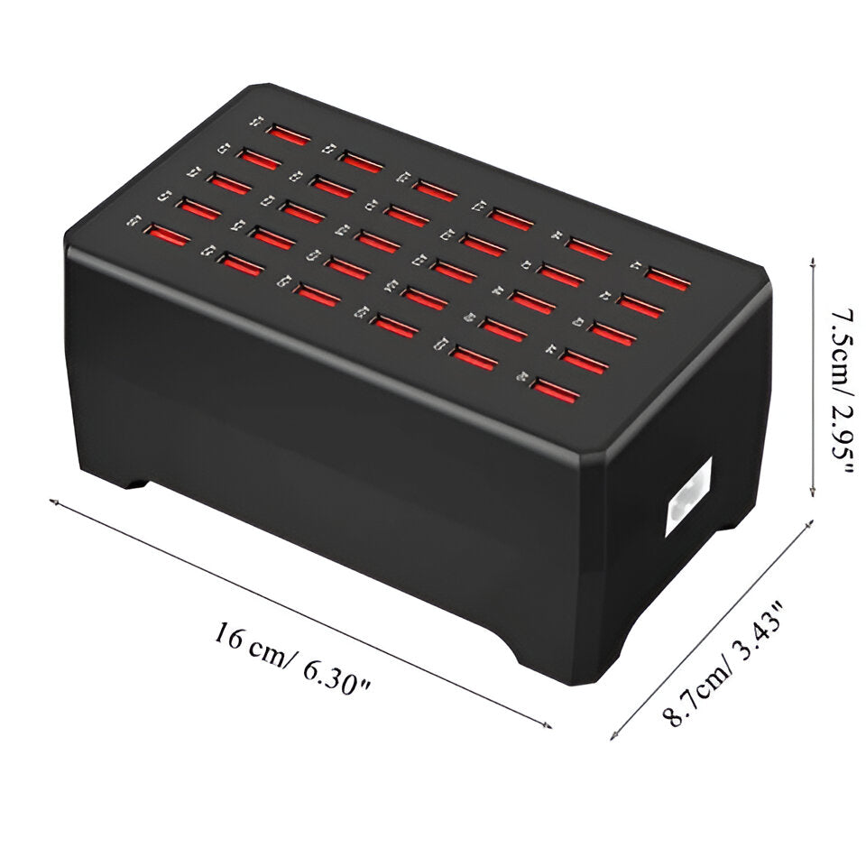 30-Port USB Opladningsstation med Hurtig Opladning og Kølevifte