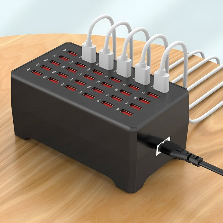 30-Port USB Opladningsstation med Hurtig Opladning og Kølevifte