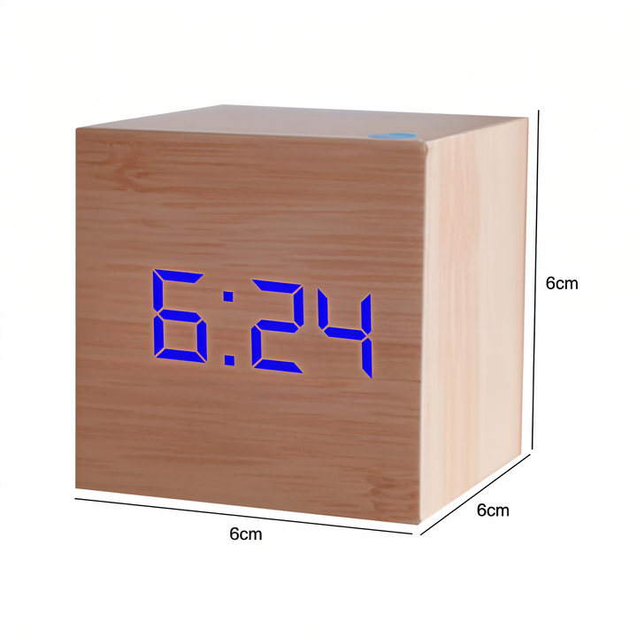 Digitalt LED Cube Ur i Bambus Træ