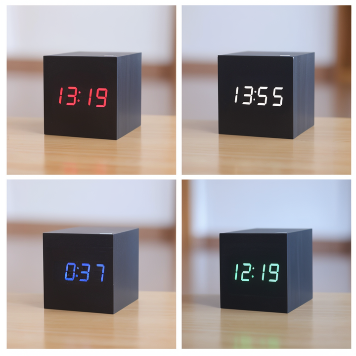 Digitalt LED Cube Ur i Bambus Træ