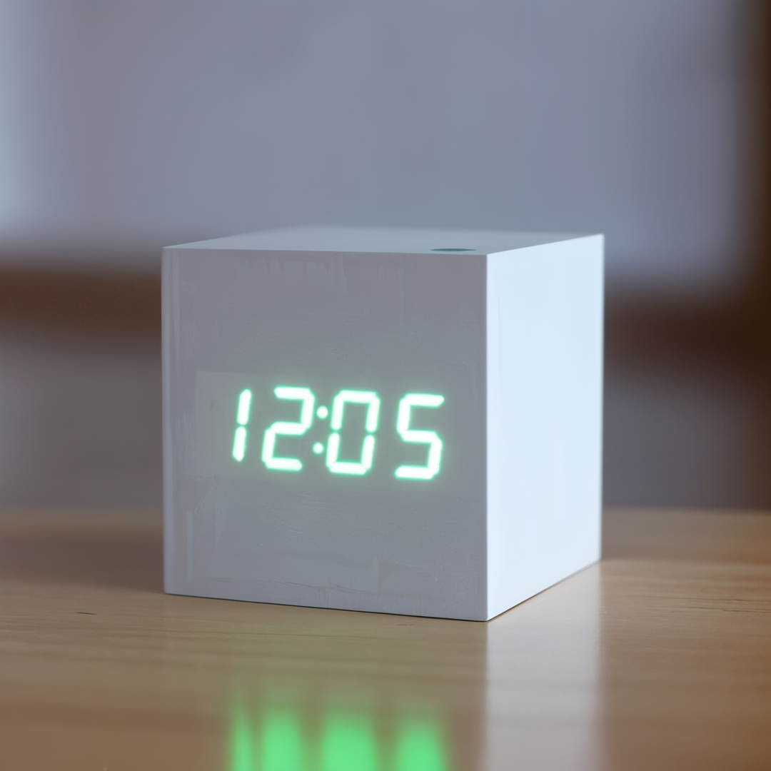 Digitalt LED Cube Ur i Bambus Træ