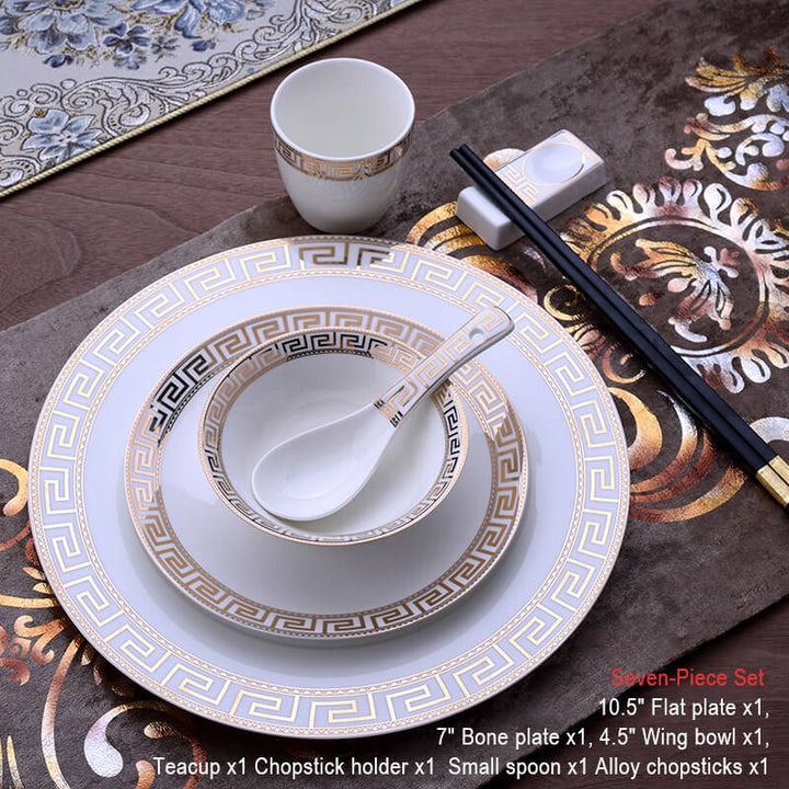 Elegant Guldtrimmet Keramisk Service Sæt i Knogleporcelæn
