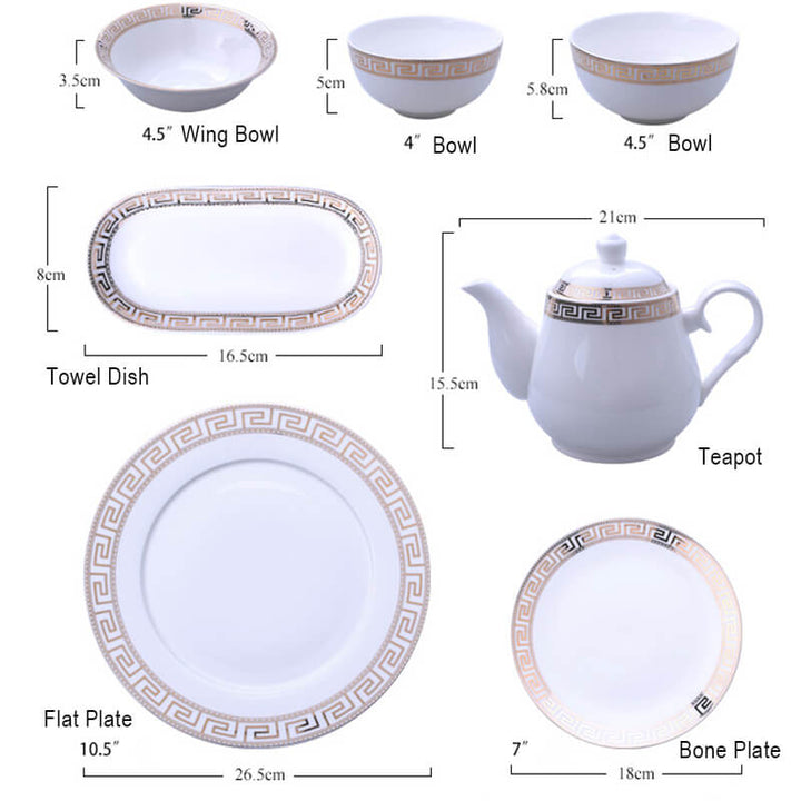 Elegant Guldtrimmet Keramisk Service Sæt i Knogleporcelæn