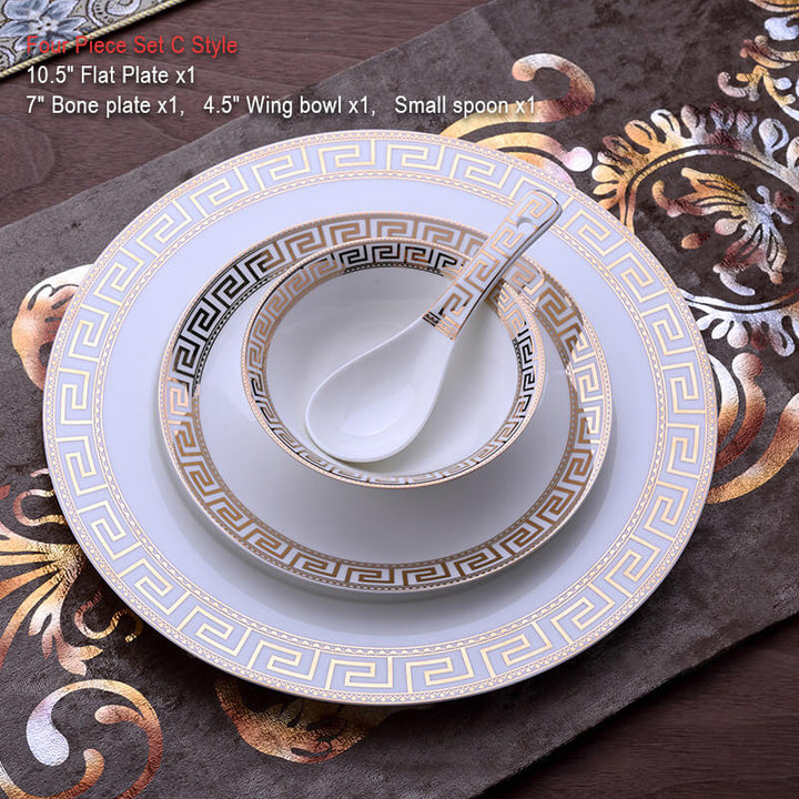Elegant Middagsservise i Porcelæn med Guldkant