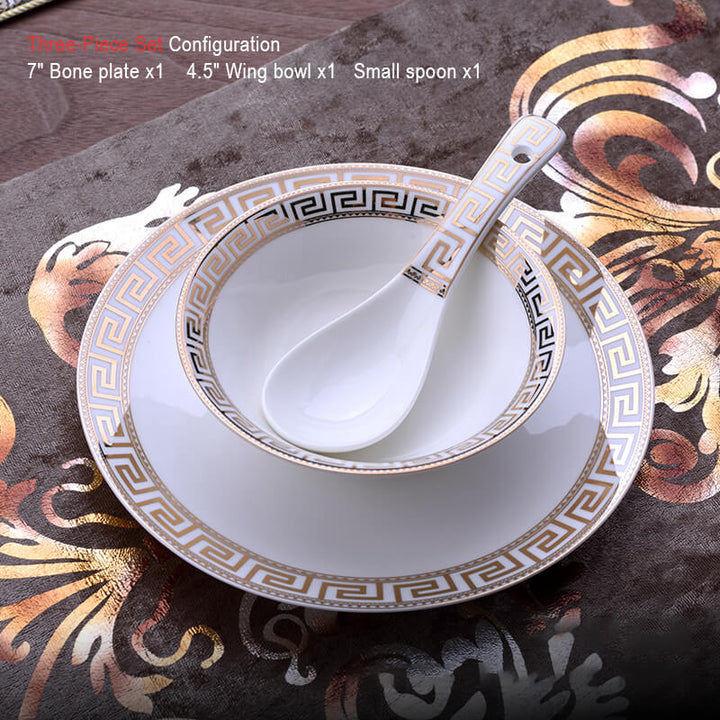 Elegant Guldtrimmet Keramisk Service Sæt i Knogleporcelæn