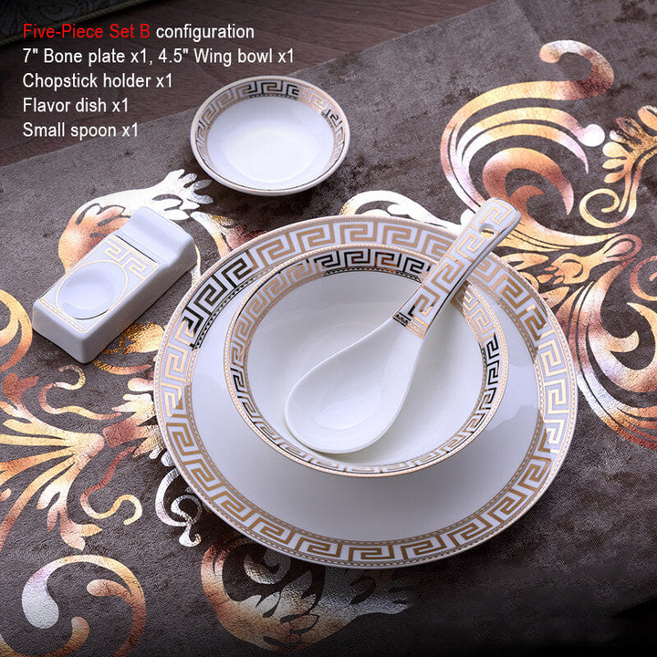Elegant Guldtrimmet Keramisk Service Sæt i Knogleporcelæn