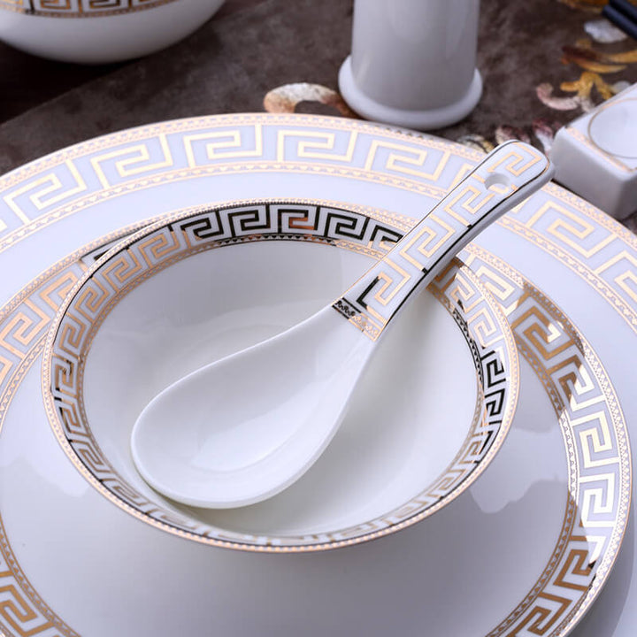 Elegant Guldtrimmet Keramisk Service Sæt i Knogleporcelæn