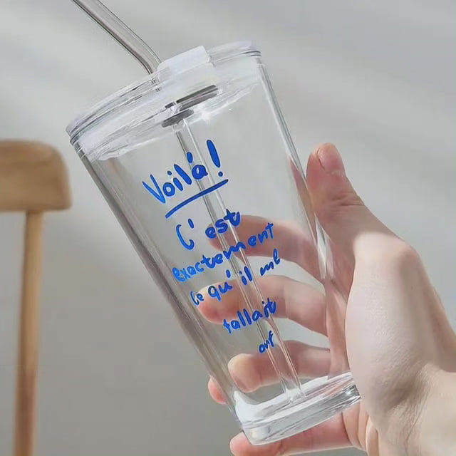 Transparent Borosilicate Glas Tumbler med Låg og Strå, 500 ml