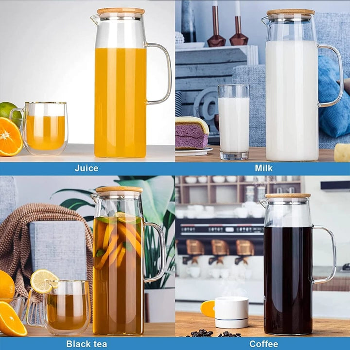 1,2L Varmebestandig Glas Kande med Bambuslåg