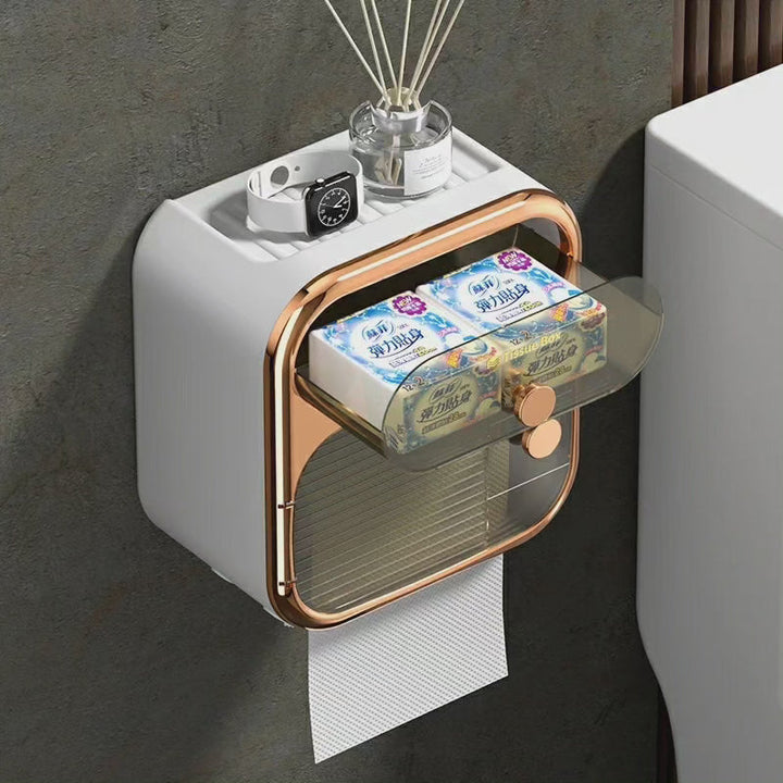 Væghængt Toiletpapirholder med Skuffe i Hvid