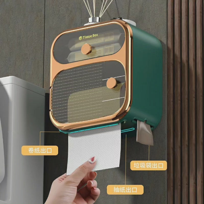 Væghængt Toiletpapirholder med Skuffe og To-lags Design