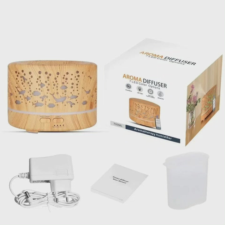 Ultralyd Aroma Diffuser med Trædesign og Fjernbetjening