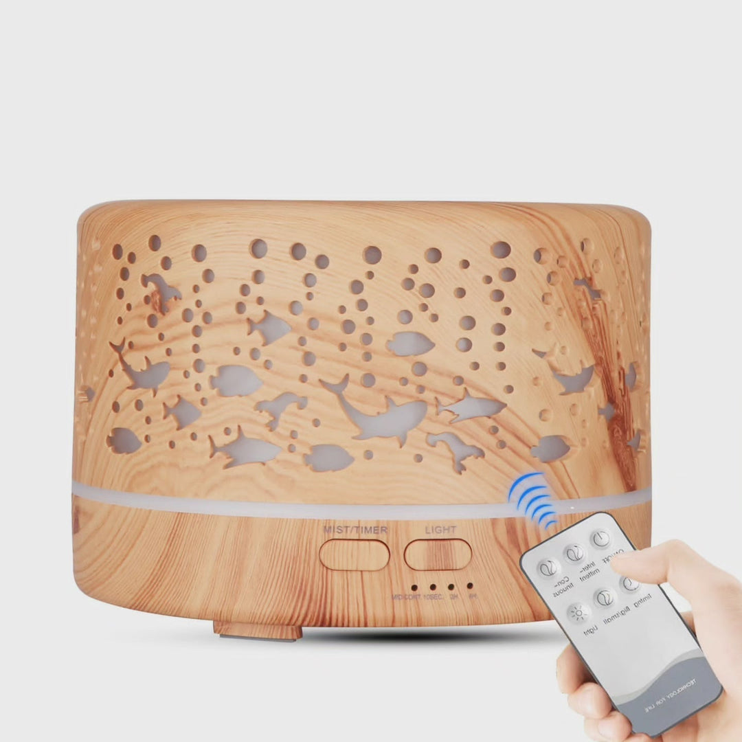 Ultralyd Aroma Diffuser med Trædesign og Fjernbetjening