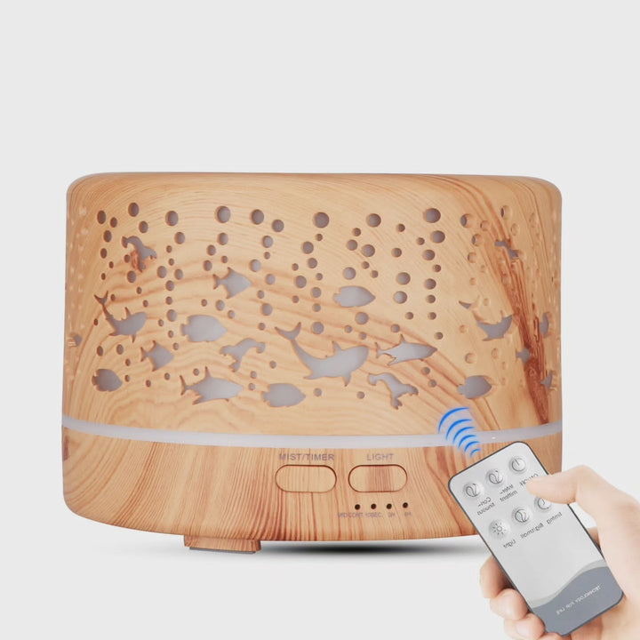 Ultralyd Aroma Diffuser med Trædesign og Fjernbetjening