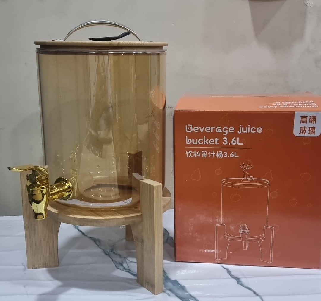 Borosilikatglas Drikkedispenser 3.6L med Bambus Stativ
