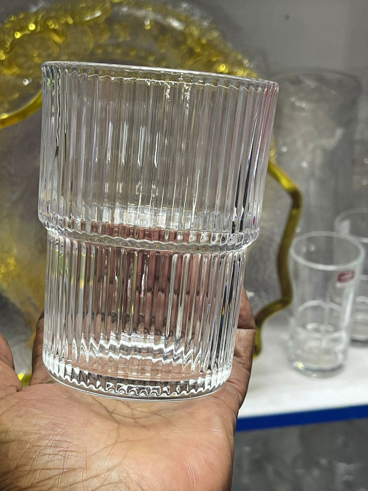 Ribbet Glas Sæt - 6 Stk, 450 ml