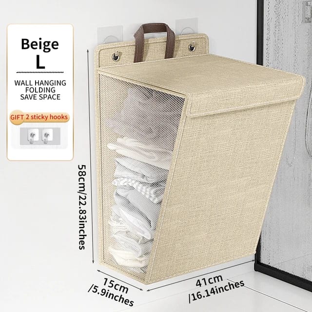 Væghængt Foldbar Vasketøjskurv i Grå eller Beige