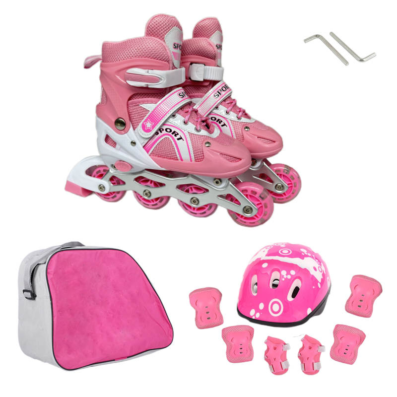 Børneskatesko med Beskyttelsesudstyr i Blå, Pink og Rød