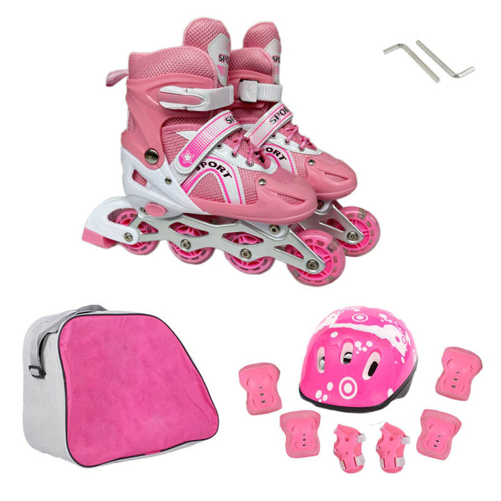 Børneskatesko med Beskyttelsesudstyr i Blå, Pink og Rød