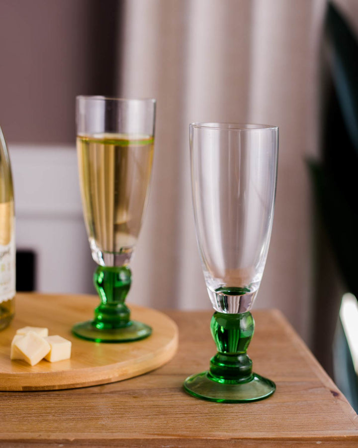 Svirl Grønne Champagneglas i Glas - Sæt af 6