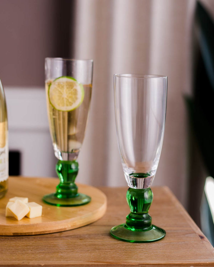 Sæt af 6 Grønne Champagneglas med Svirl-design