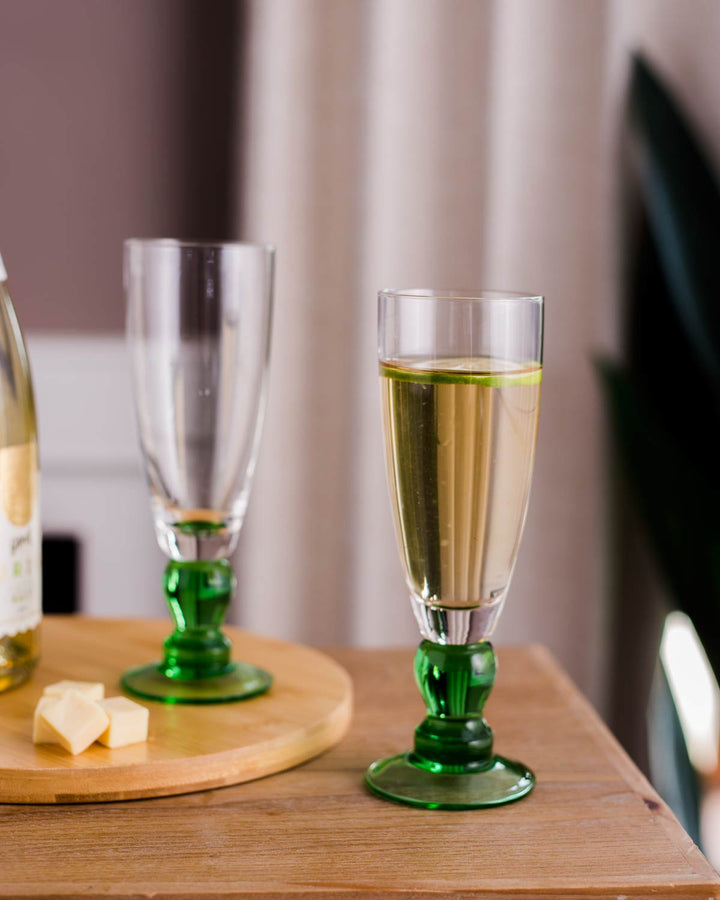 Sæt af 6 Grønne Champagneglas med Svirl-design