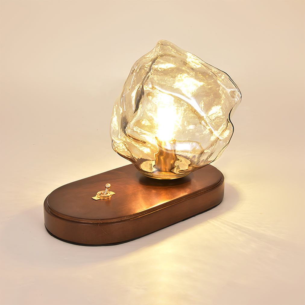 Vintage Amber Glas Bordlampe med Træbase