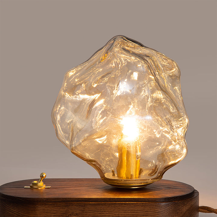 Vintage Amber Glas Bordlampe med Træbase