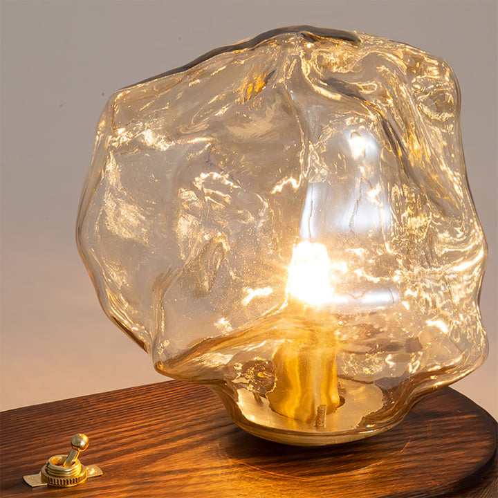 Vintage Amber Glas Bordlampe med Træbase