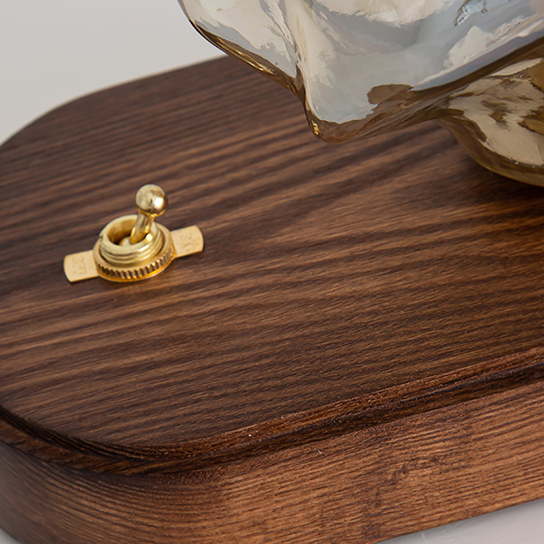 Vintage Amber Glas Bordlampe med Træbase