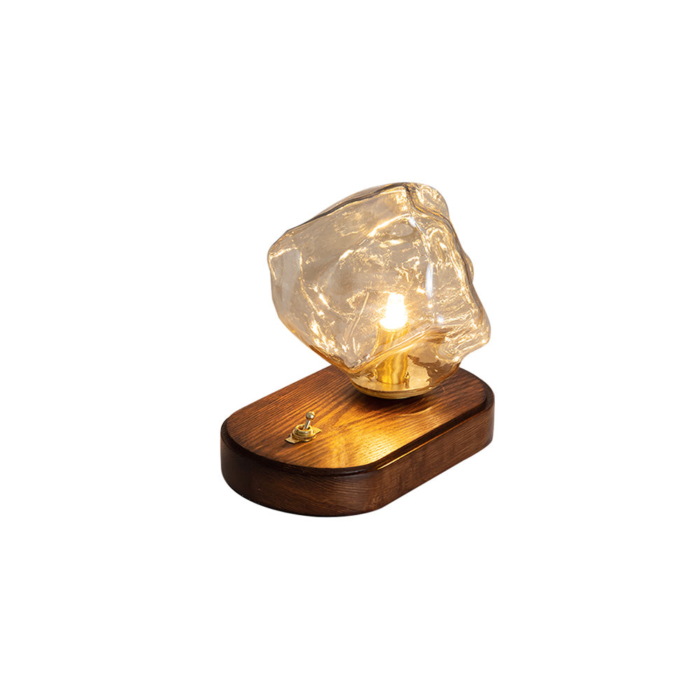 Vintage Amber Glas Bordlampe med Træbase