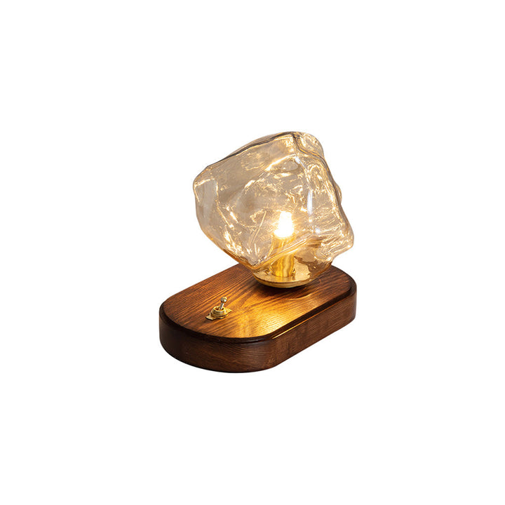 Vintage Amber Glas Bordlampe med Træbase