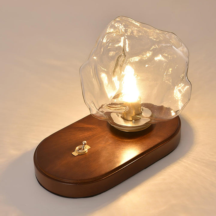 Moderne Håndblæst Glasblok Bordlampe med Træbase