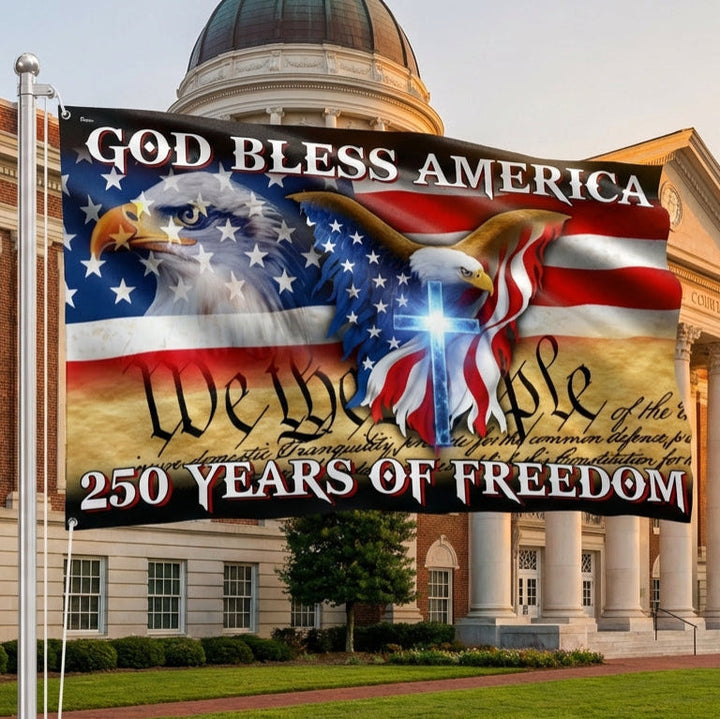 250 År Frihed Gud Velsigne Amerika Grommet Flag i Canvas
