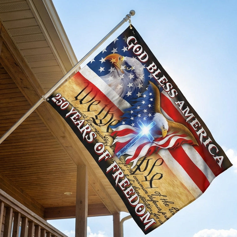 250 År Frihed Gud Velsigne Amerika Grommet Flag i Canvas