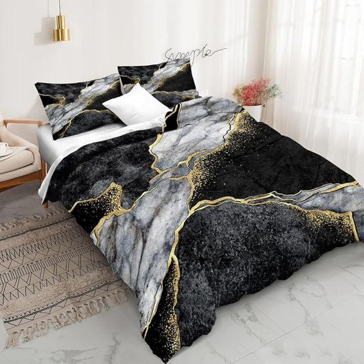 Guld Marmor Dynebetræk Sæt med 2 Pudevar i Mikrofiber
