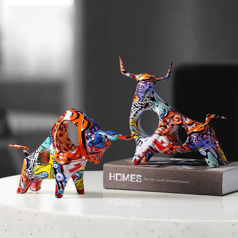 Farverig Graffiti Tyr Skulptur i Harpiks