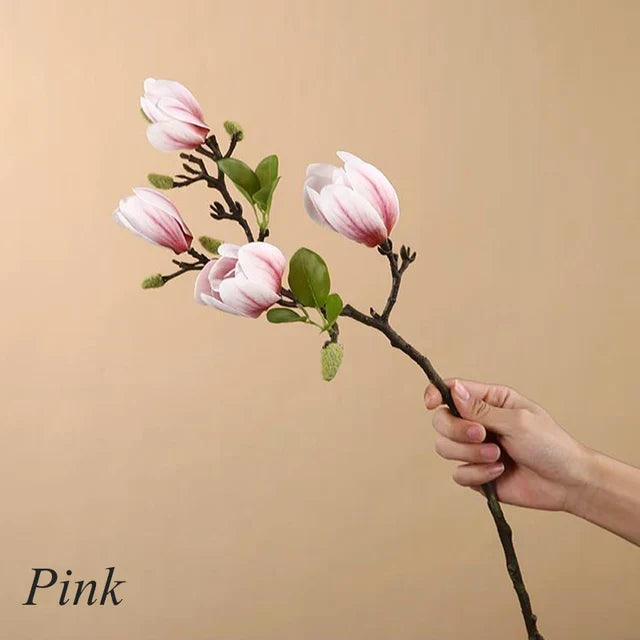 Livagtige Kunstige Magnolia Grene med Silke Blomster