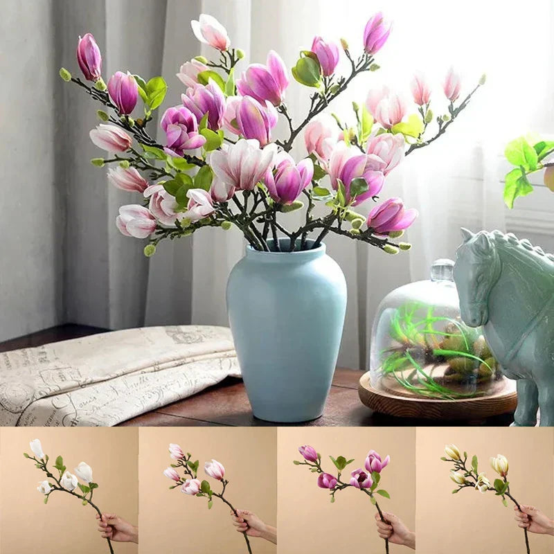 Livagtige Kunstige Magnolia Grene med Silke Blomster