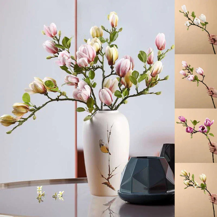 Livagtige Kunstige Magnolia Grene med Silke Blomster