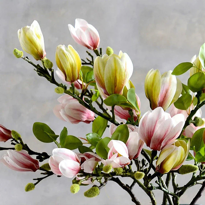 Livagtige Kunstige Magnolia Grene med Silke Blomster