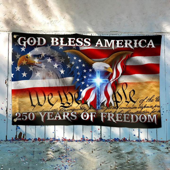 250 År Frihed Gud Velsigne Amerika Grommet Flag i Canvas