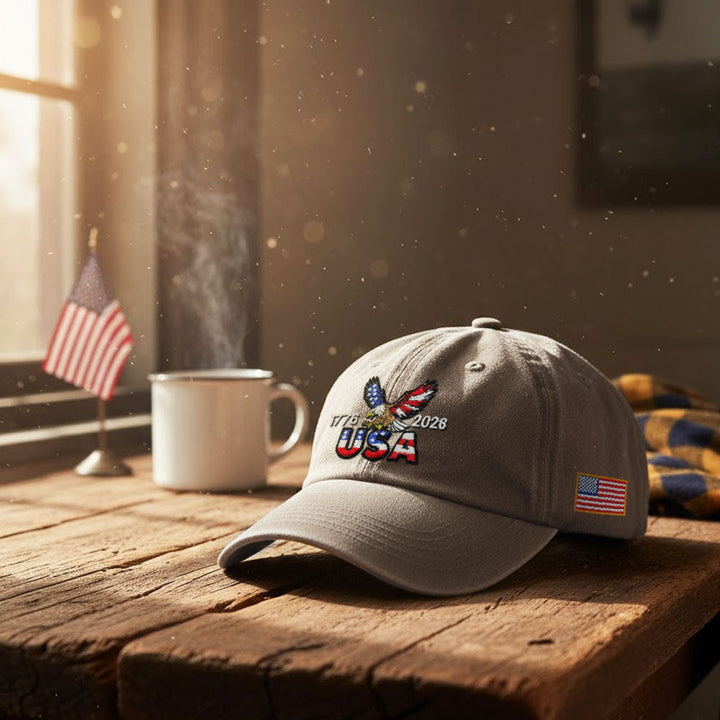 Vasket Bomulds Kasket med Broderet Amerikansk Flag