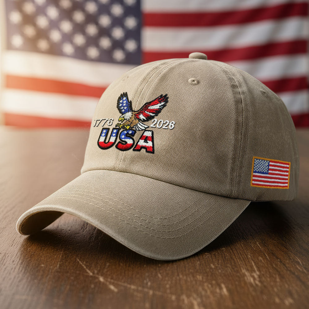 Vasket Bomulds Kasket med Broderet Amerikansk Flag